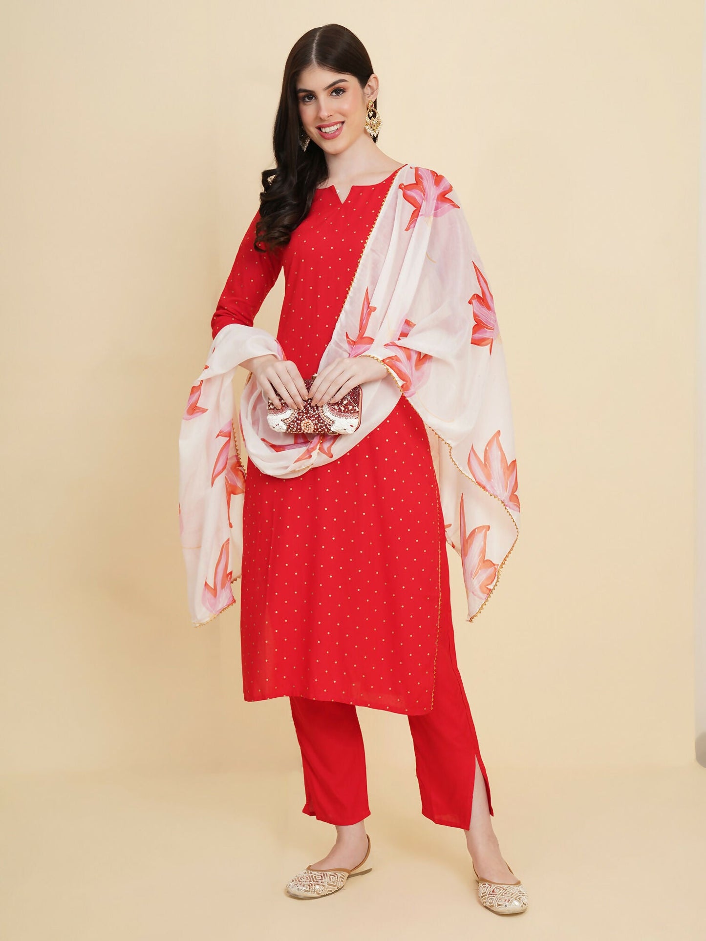 Designer Stylish Red rayon Stitched Suit With Dupatta - Tanisha | Swadesiicart