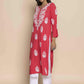 HOUSE OF KARI Floral Chikankari Embroidered Notched Round Neck Straight Kurta | Swadesiicart