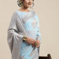 Saree Mall Turquoise Blue Floral Linen Blend Banarasi Saree | Swadesiicart