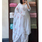 The52 White Women's Gorgeous Georgette Butti Fabric Embroidered Work Straight Kurta Pant and Dupatta Set - Swadesiicart