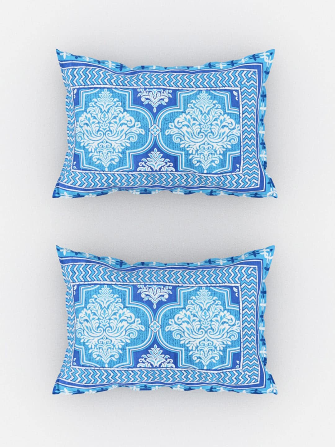 Urban Magic Blue Printed Cotton 104 TC King Bedsheet with 2 Pillow Covers - Swadesiicart