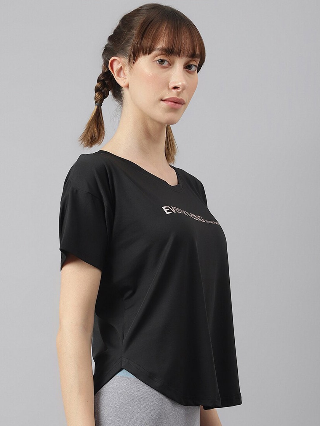 MKH Women Typography Printed Drop-Shoulder Sleeves Dri-FIT Sports T-shirt - Swadesiicart