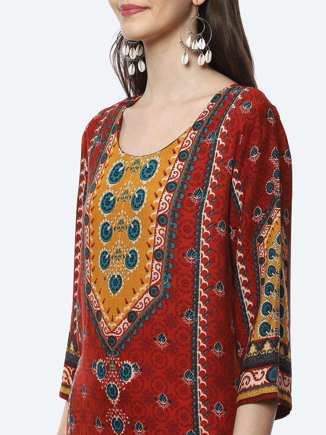 Biba Women Rust Floral Printed Kurta - Swadesiicart
