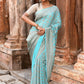 Joban Fashion Teal Green Crepe Chiffon Pure Handloom Banarasi Silk Saree | Swadesiicart