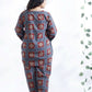 Breathables Women’S Blue Cotton Geometric Print Loungewear Co-Ord Set – Hip-Length Kurta & Pants