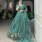 Lorenvalley Seagreen Pure Chanderi Plain With Zari Weaving Work Border Lehenga Choli | Swadesiicart