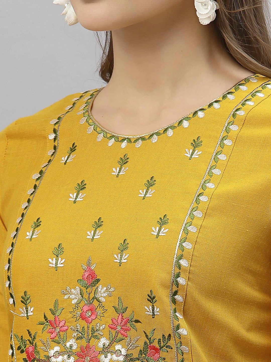 Kalini Women Yellow Floral Embroidered Thread Work Kurta | Swadesiicart
