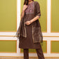 Vishudh Brown Ethnic Motifs Embroidered Kurta & Trousers With Dupatta - Swadesiicart
