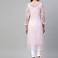 ADA Women Pink & White Chikankari Embroidered Handloom Kurta with Trousers | Swadesiicart
