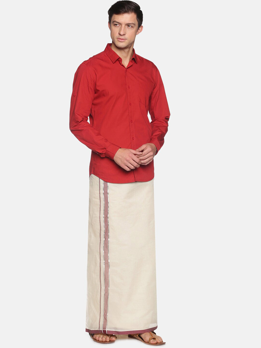 Sethukrishna Men Off White Traditional Kerala Double Mundu | Swadesiicart
