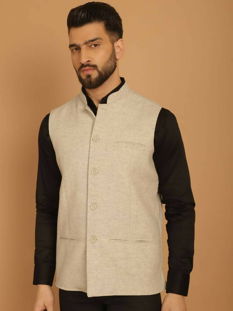 Even Apparels Pure Wool Nehru Jacket - Off White | Swadesiicart