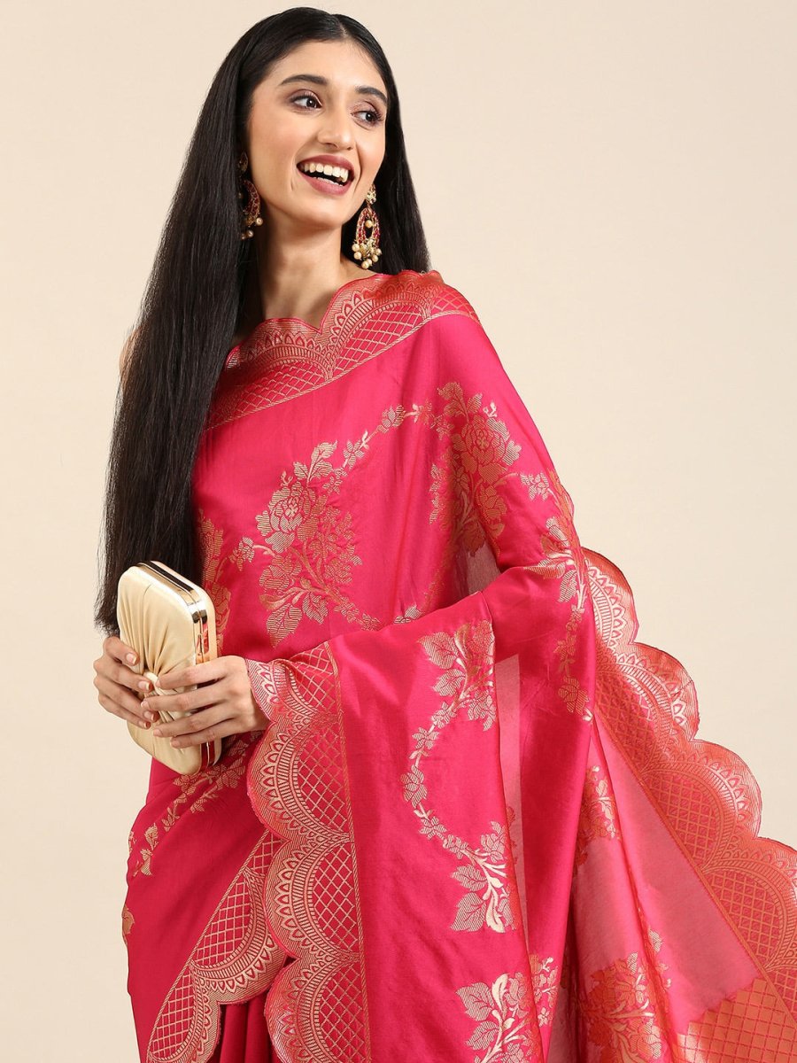 Anouk Pink Woven Design Pure Silk Banarasi Saree | Swadesiicart