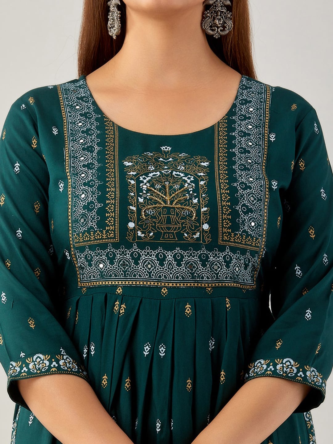 Kalini Ethnic Motifs Printed Mirror Work Kurta - Swadesiicart