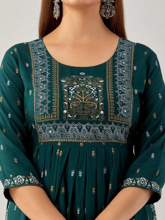 Kalini Ethnic Motifs Printed Mirror Work Kurta - Swadesiicart