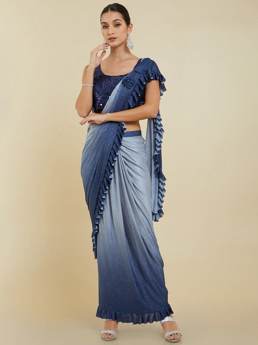 Soch Blue Sequinned Poly Crepe Ready to Wear Saree | Swadesiicart