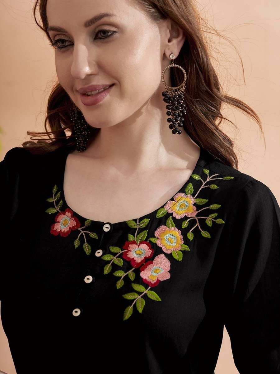 Anouk Women Floral Embroidered Above Knee Kurta - Swadesiicart