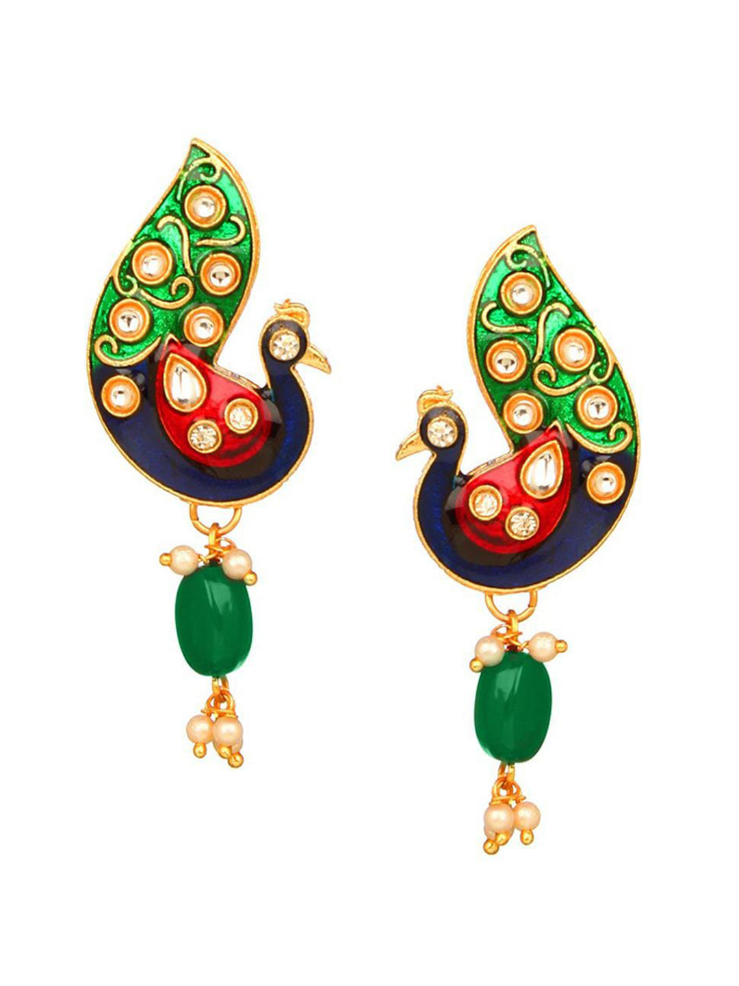 Cardinal Gold-Polished Green Studded Jewellery Set - Swadesiicart