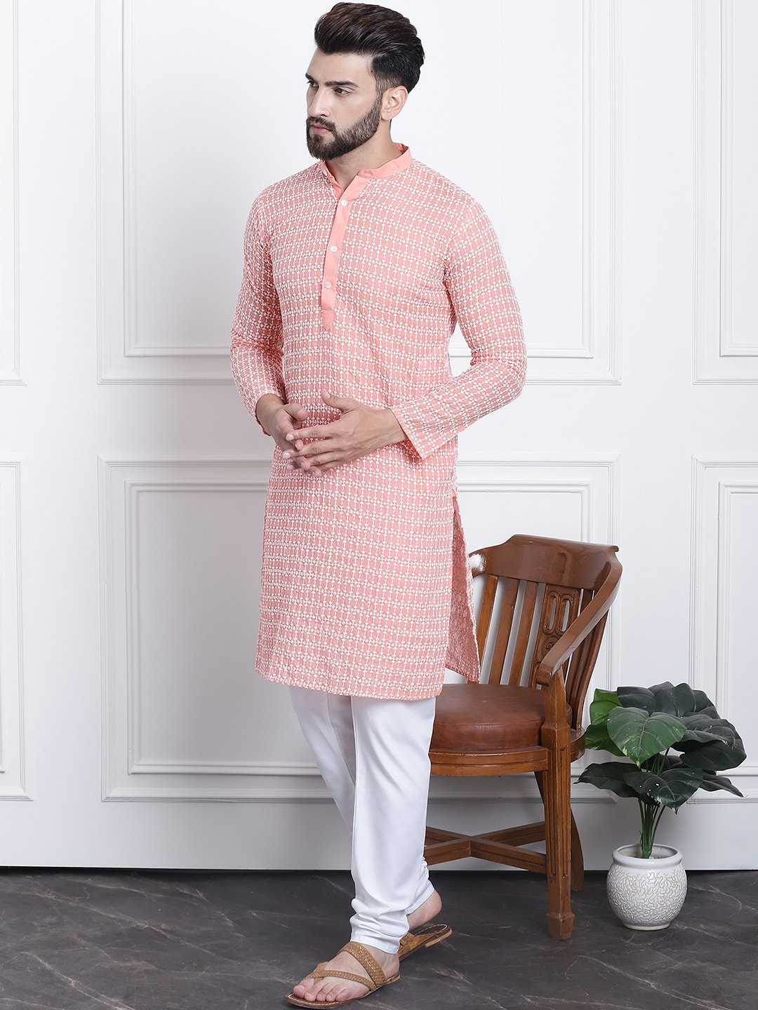 Sojanya Floral Embroidered Regular Thread Work Pure Cotton Kurta with Churidar | Swadesiicart