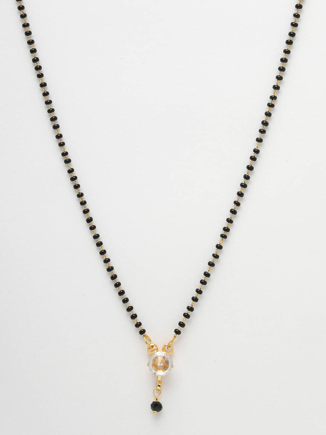 NVR Women Ethnic Gold-Polished Beaded Mangalsutra With Ad Stone - Swadesiicart