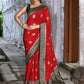 Joban Fashion Red Crepe Chiffon Pure Handloom Banarasi Silk Saree | Swadesiicart