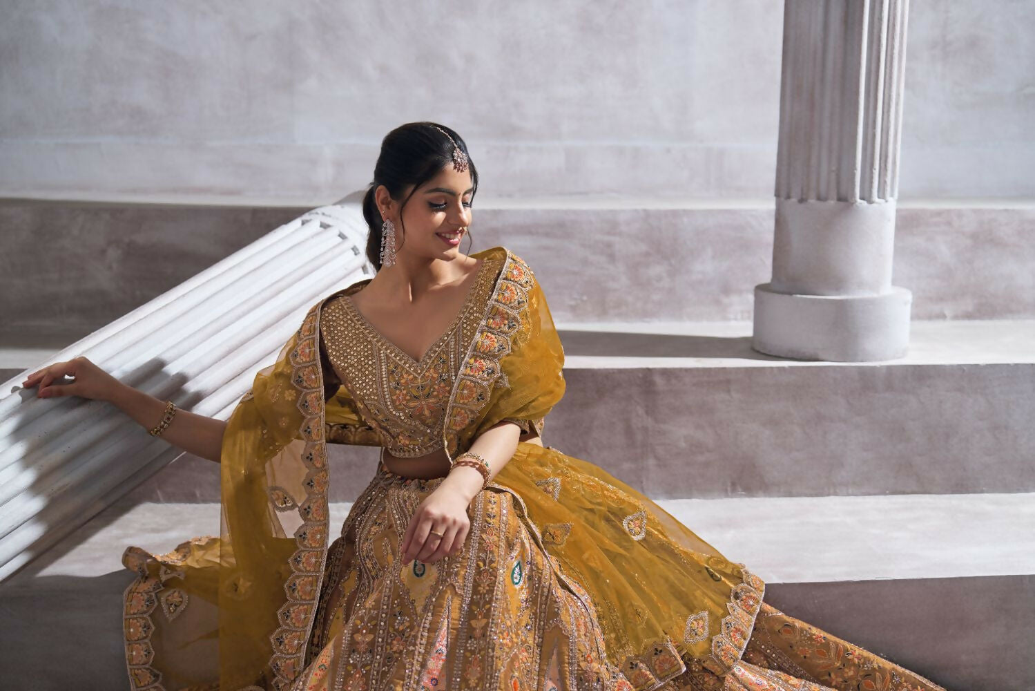 Kesar Fab Dark-Mustard Banarasi Silk Hand_Woven Lehenga | Swadesiicart