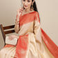 Saree Mall Off White & Red Woven Design Zari Silk Blend Banarasi Saree | Swadesiicart