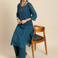 Sangria Women Teal Blue Ethnic Motifs Chikankari Kurta with Palazzos | Swadesiicart