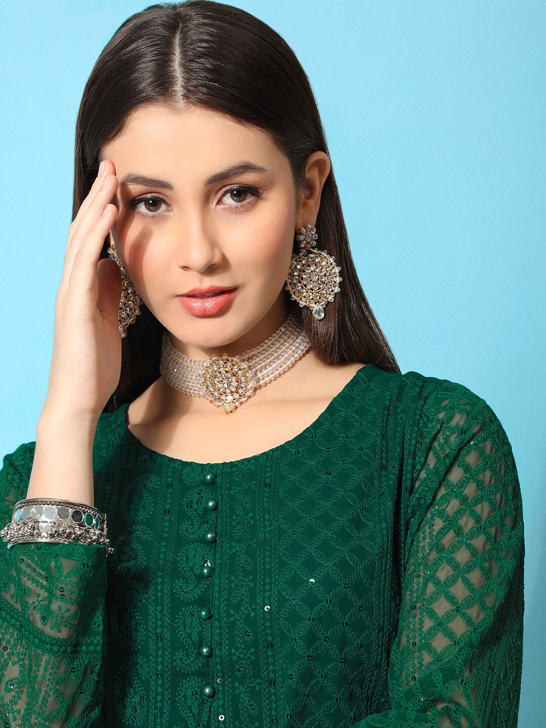 Kalini Ethnic Motifs Embroidered Chikankari Georgette Kurta | Swadesiicart