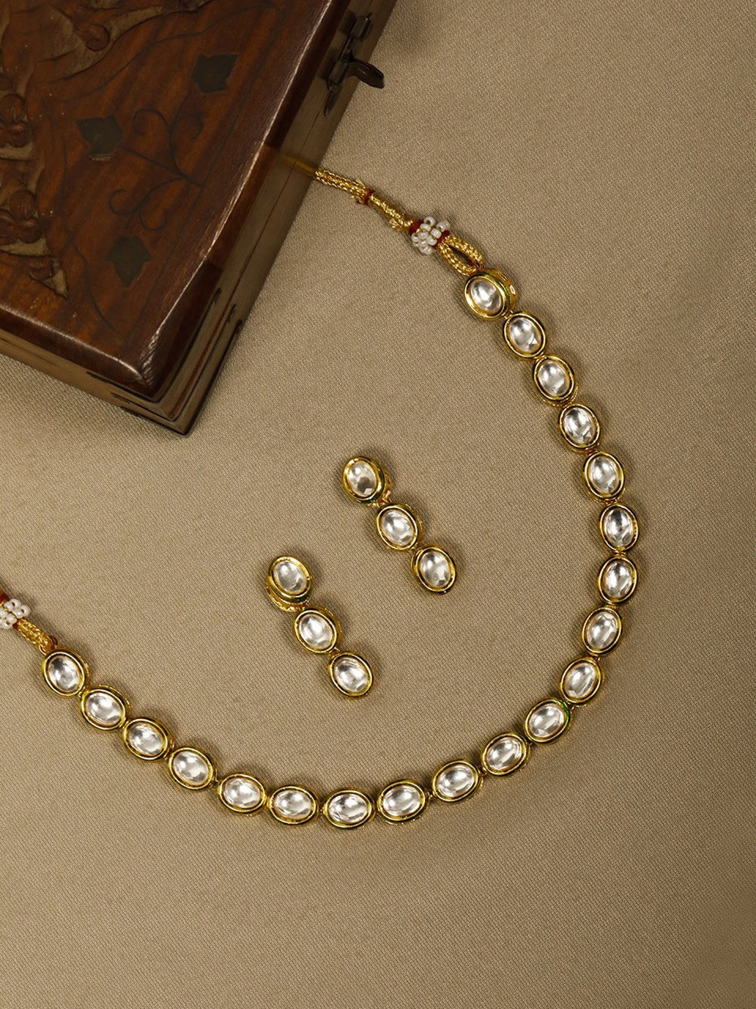 Gold-Polished Alloy Single Line Kundan Necklace Set - The Pari - The Pari - Dinesh Associates