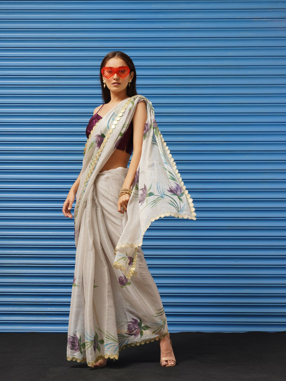 Tikhi Imli Floral Printed Poly Chiffon Saree | Swadesiicart