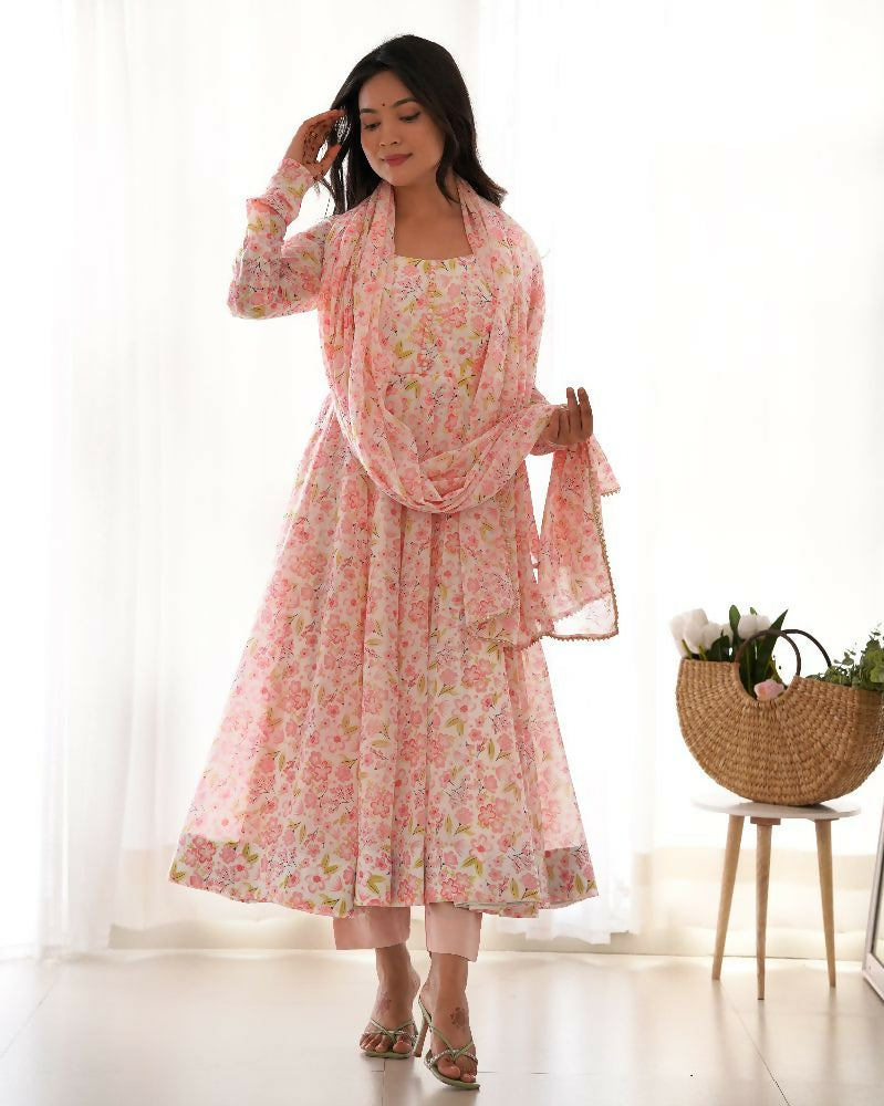 Joban Fashion Peach Kurta Set Organza Sequin Embroidery Work - Swadesiicart