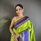 Joban Fashion Light Green Banarasi Soft Silk Woven Saree | Swadesiicart