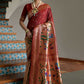 Vishnu Weaves Women's Maroon Paithani Silk Zari Woven Saree with Blouse - Swadesiicart