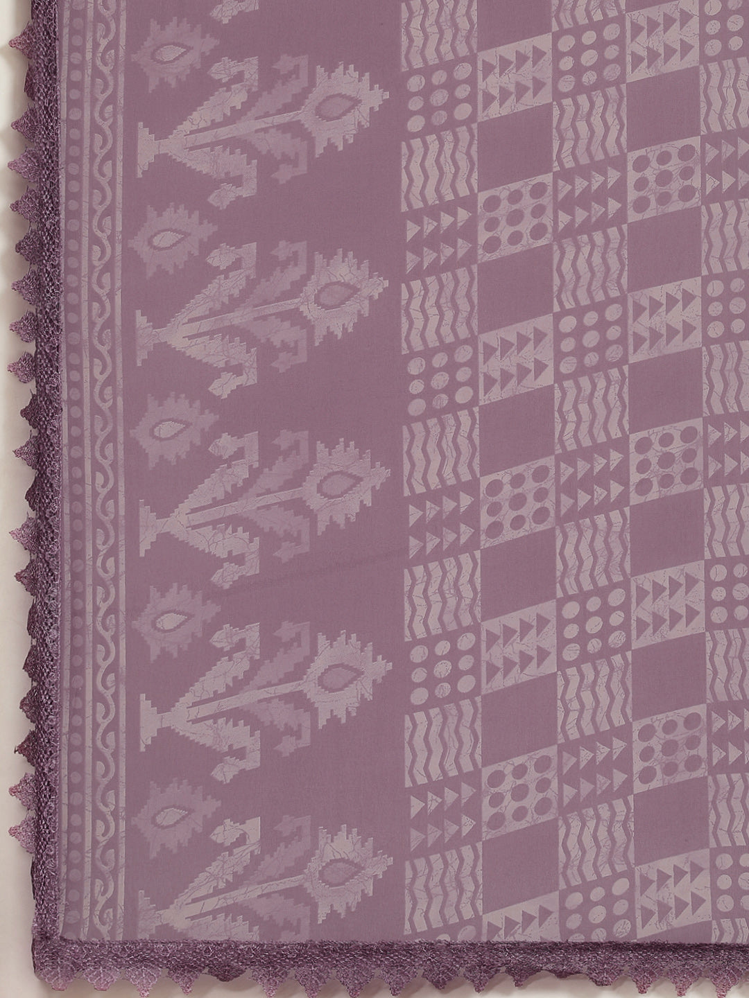 Tikhi Imli Mauve Batik Saree With Chikankari Lace | Swadesiicart