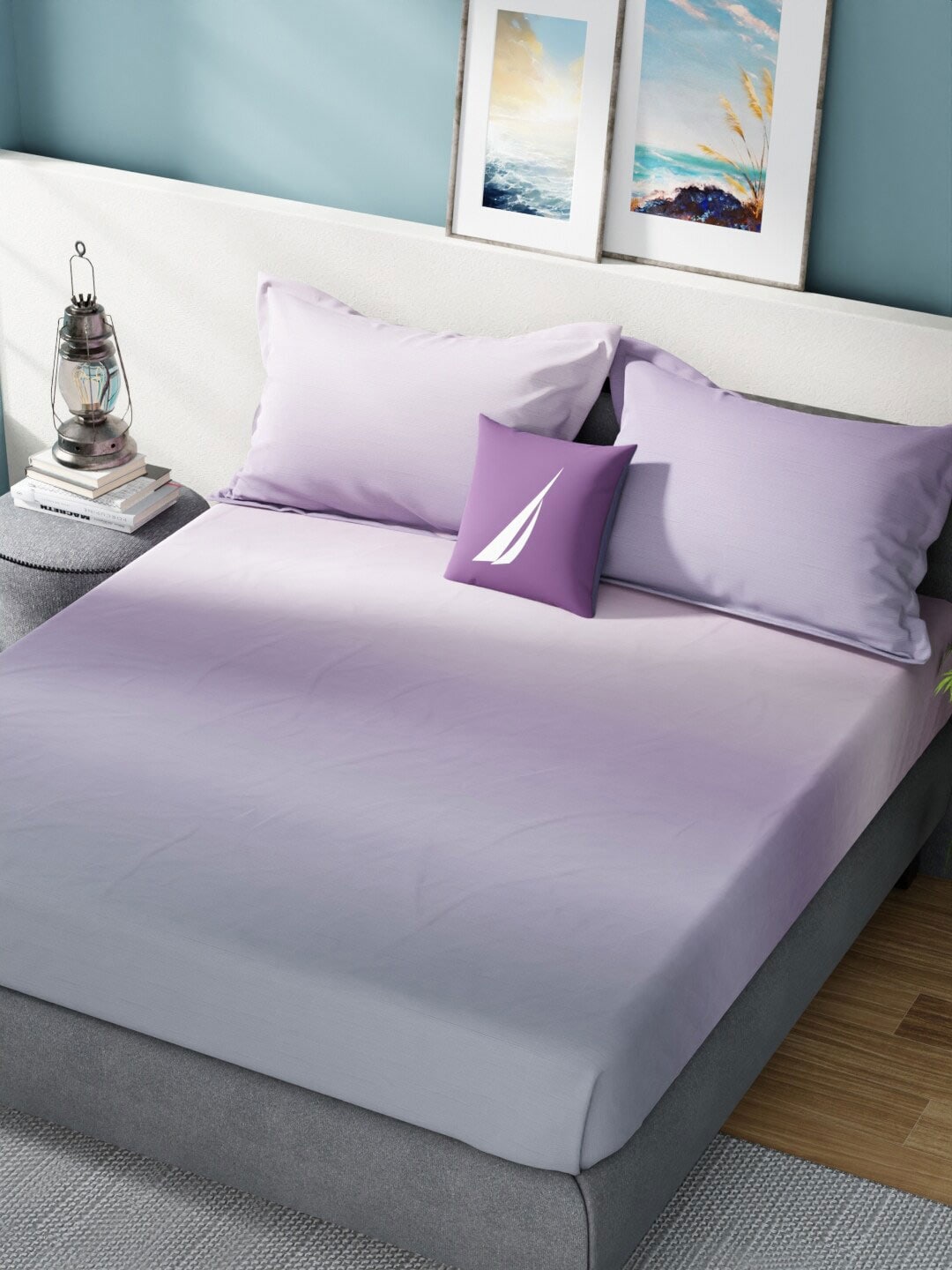 Nautica Bradford Purple & Mauve 160 TC Pure Cotton King Bedsheet & 2 Pillow Covers - Swadesiicart
