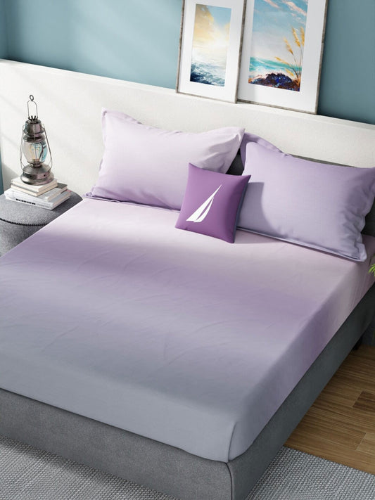 Nautica Bradford Purple & Mauve 160 TC Pure Cotton King Bedsheet & 2 Pillow Covers - Swadesiicart