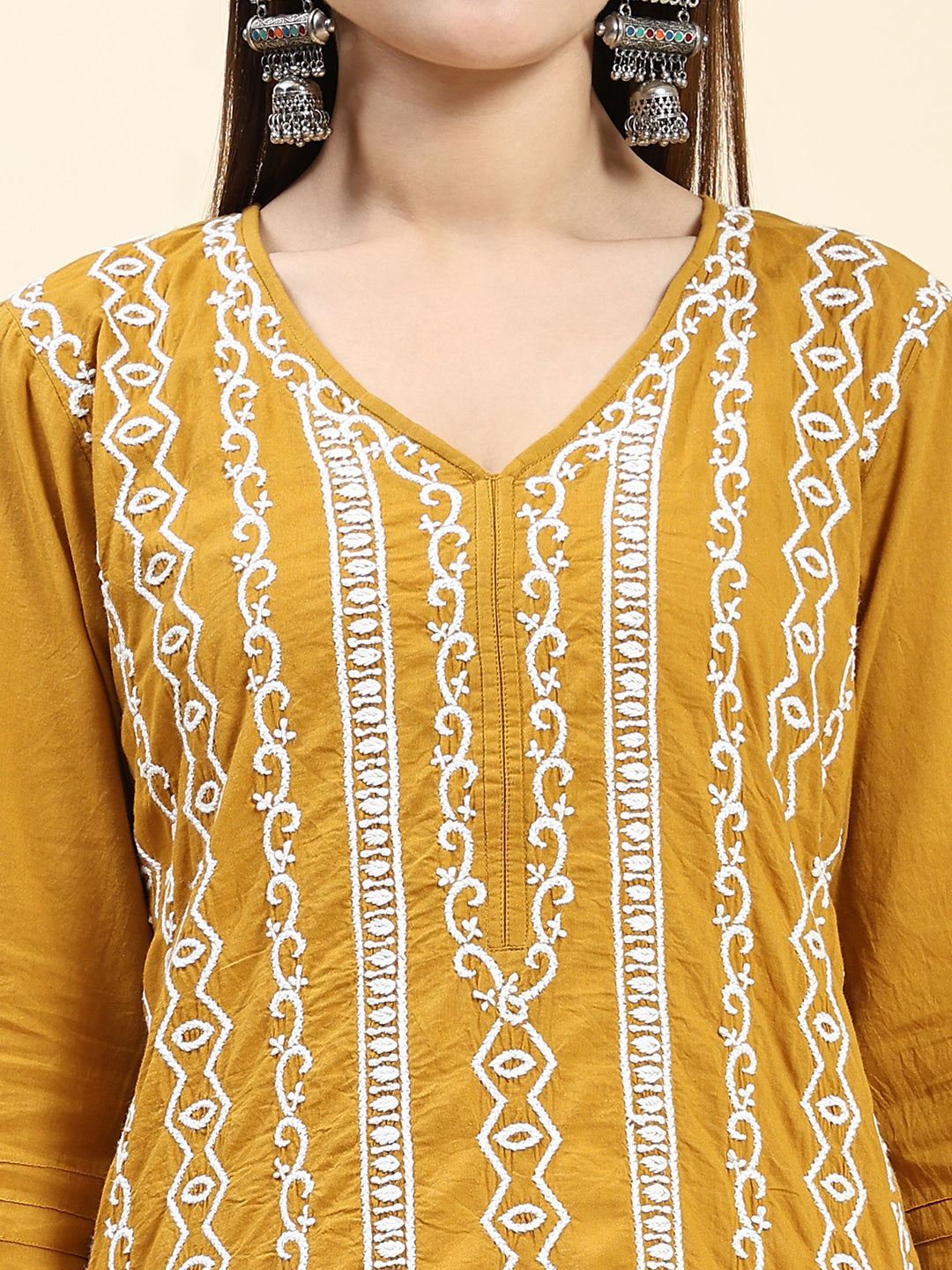HOUSE OF KARI Ethnic Motifs Embroidered Chikankari Cotton Kurta | Swadesiicart
