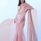 Baby Pink Burberry Solid Designer & Lace Work Saree - Samaa