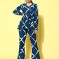 InWeave Women's Indigo Criss Cross Belted Coord Set - Swadesiicart