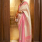 Mitera Cream-Coloured & Pink Paisley Silk Blend Banarasi Saree | Swadesiicart