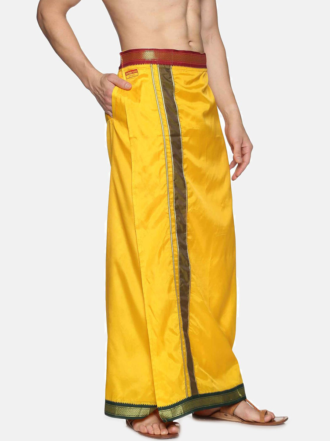 Sethukrishna Men Yellow Solid Readymade Dhoti | Swadesiicart
