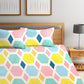 KLOTTHE Multicoloured Geometric 300 TC Fitted Double Bedsheet with 2 Pillow Covers - Swadesiicart