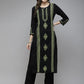 ADA Women Black & Green Ethnic Motifs Embroidered Chikankari Handloom Handloom Kurta | Swadesiicart