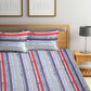 BOMBAY DYEING Red & Blue Striped Cotton 120 TC King Bedsheet with 2 Pillow Covers - Swadesiicart