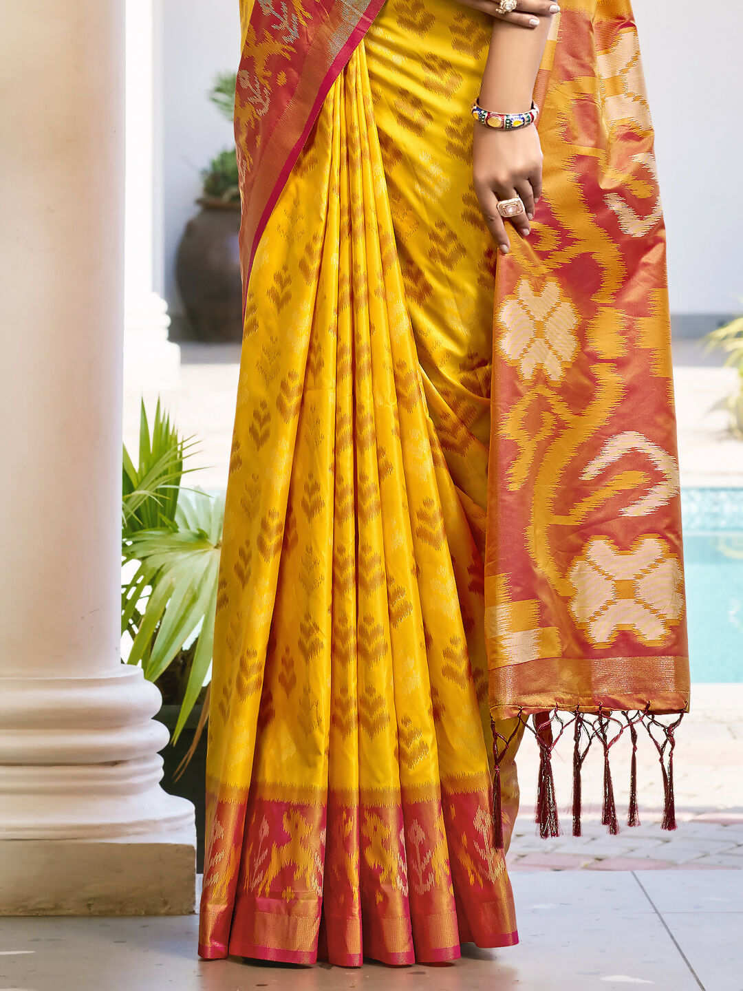 Shree Shyam Fashion Pochampalli Silk Yellow Saree