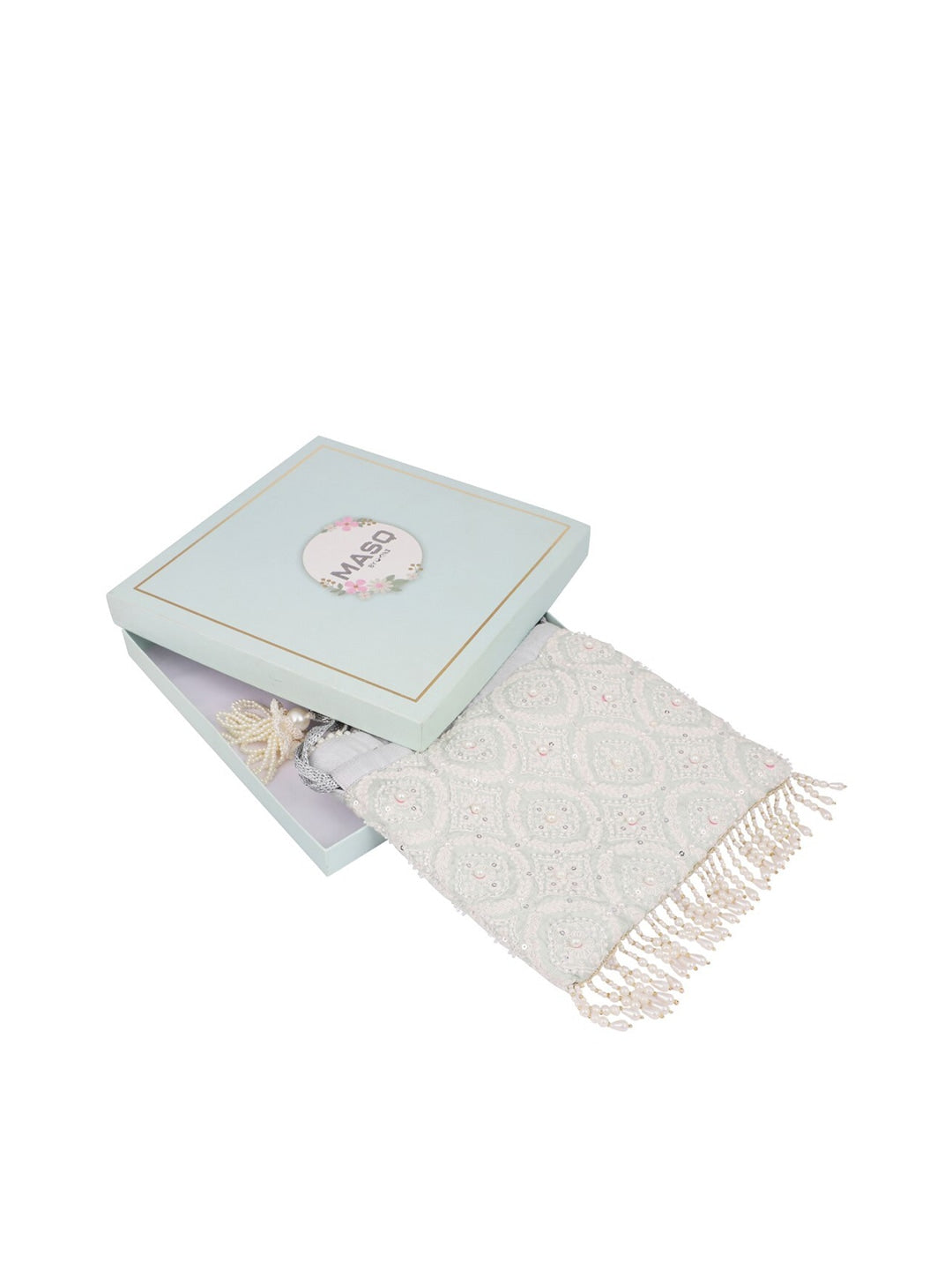 Masq Beige & Pink Embroidered Potli Clutch - Swadesiicart