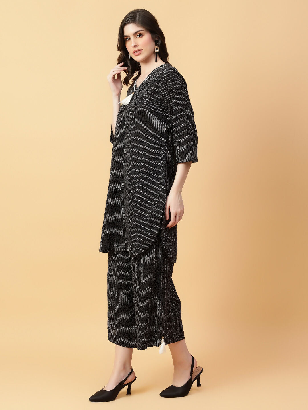 Joban Fashion Black Cotton Khatha & Hand Work Co-ord Set - Swadesiicart
