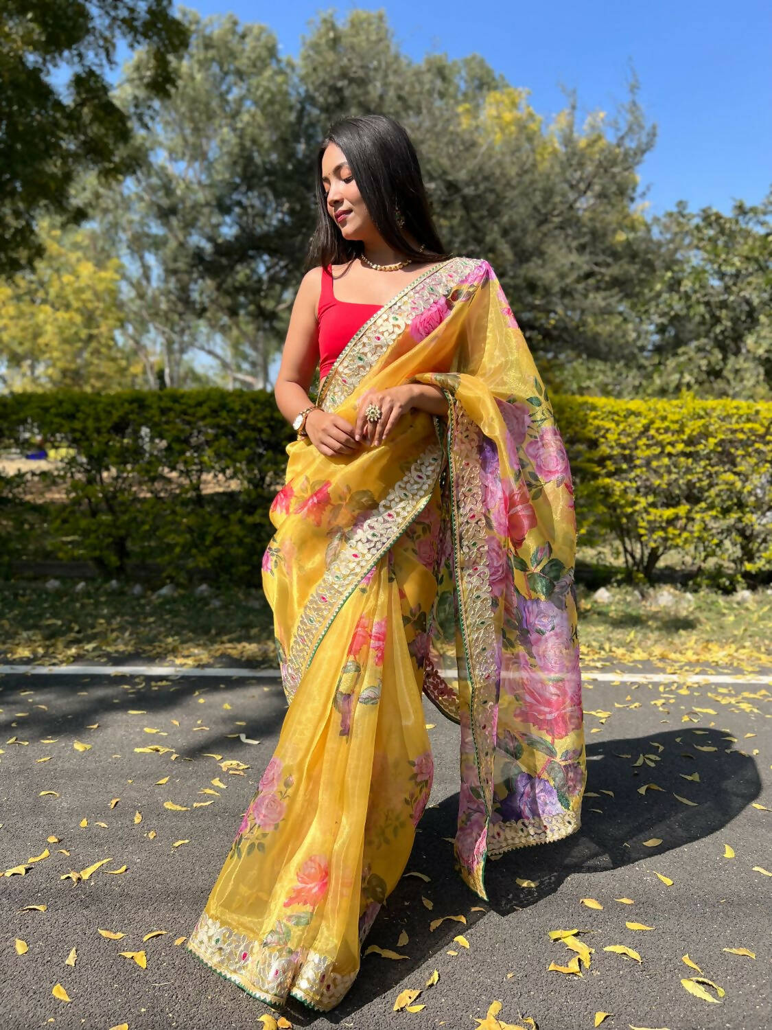 Vamsee Yellow Organza Saree - Swadesiicart