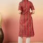 Anouk Red Chevron Printed Mandarin Collar Short Sleeves Cotton Kurta - Swadesiicart