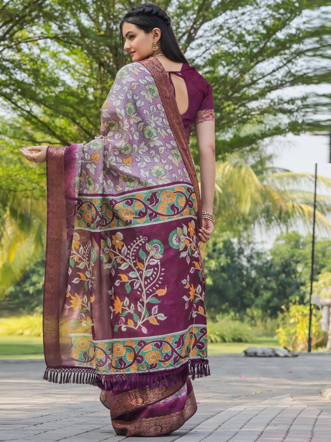 Tikhi Imli Floral Printed Zari Ready to Wear Saree | Swadesiicart